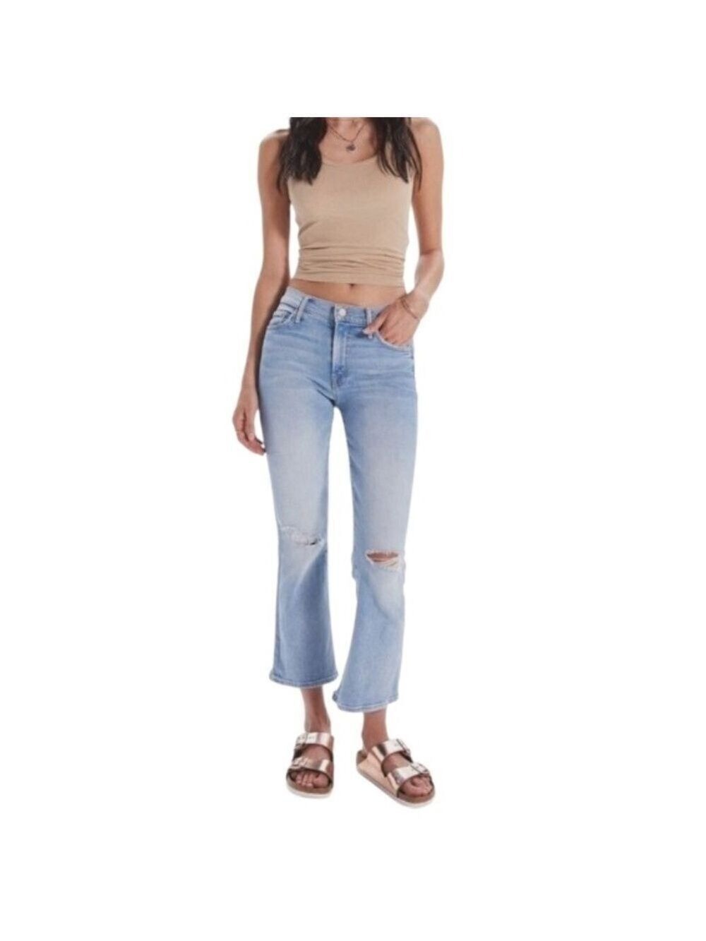 MOTHER The Outsider Ankle Chew cropped distressed jeans in Poisoned Petals 27
